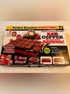 Red Copper Brownie Bananza Baking Pan 9” x 13” New